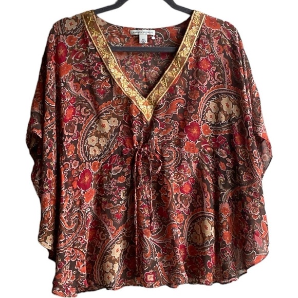Banana Republic Tops - Banana Republic Floral Silk Chiffon Kimono Blouse Top Sequin Bead size M L